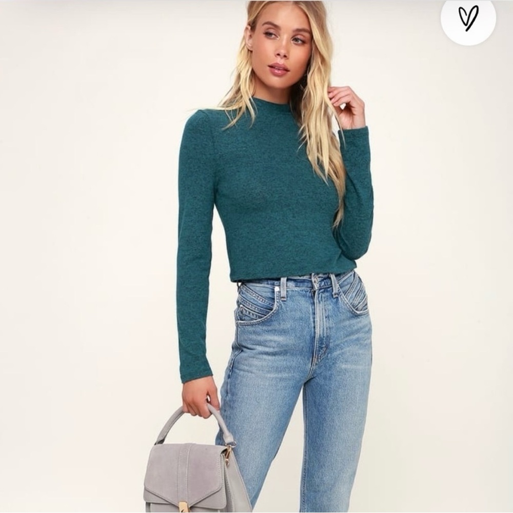 Project Social T | Teal Mock Neck Cropped Sweater